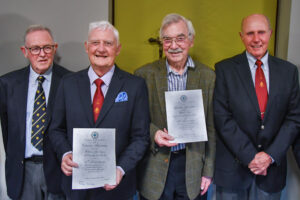 Richard and Wladek with their 40 year scrolls - and Circle Presidents Andrew (Crawley) and Pat (East Grinstead)