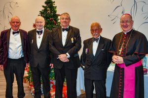 Circle President Larry Newman with National VP Richard Mills, 40 year scroll recipients Richard Hawkins and Max Siwicki, and Bishop Richard